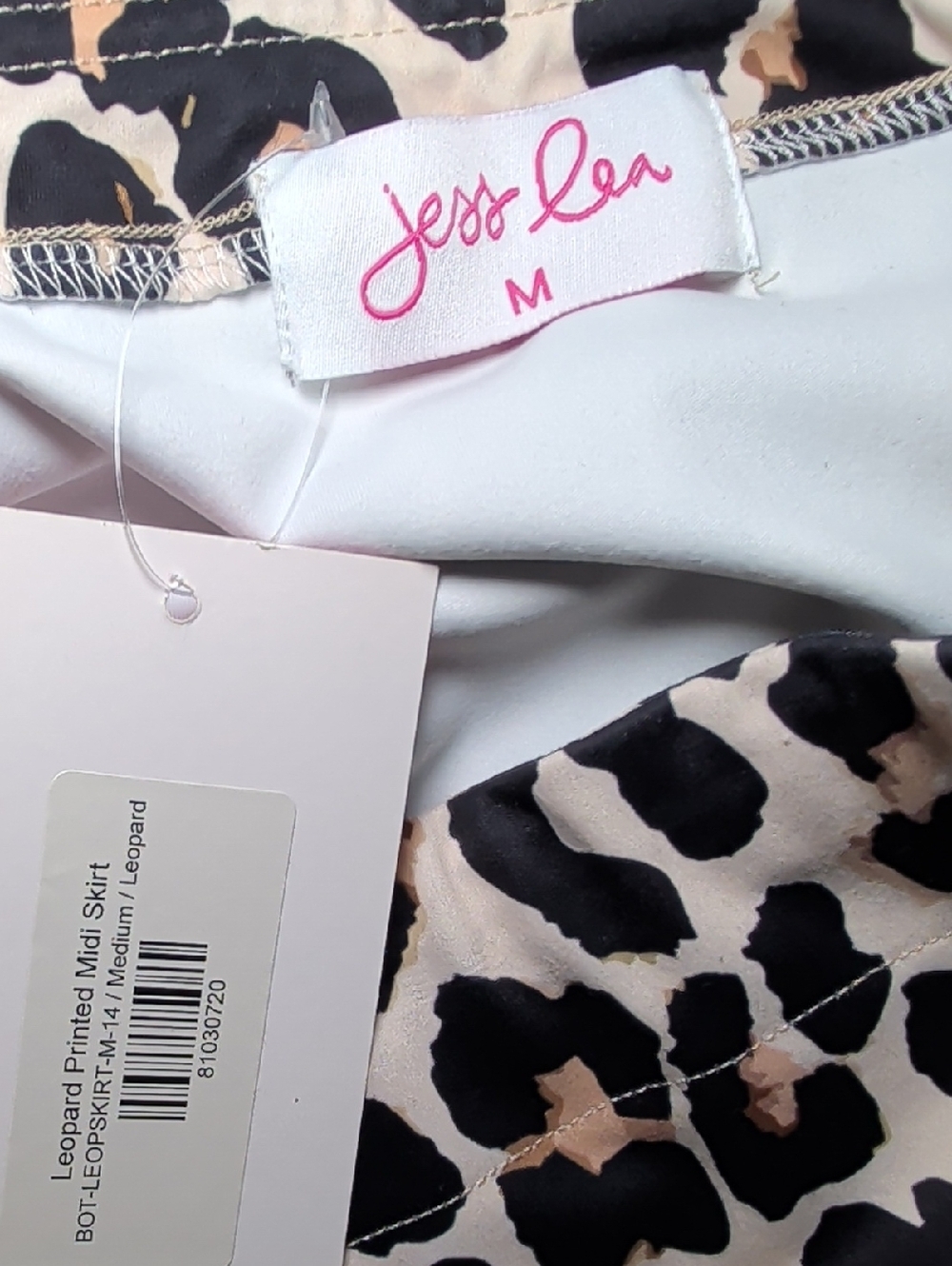 Jess Lea Leopard Printed Midi Skirt Cream Tan Black Stretchy NEW Women's Size M - Picture 6 of 6